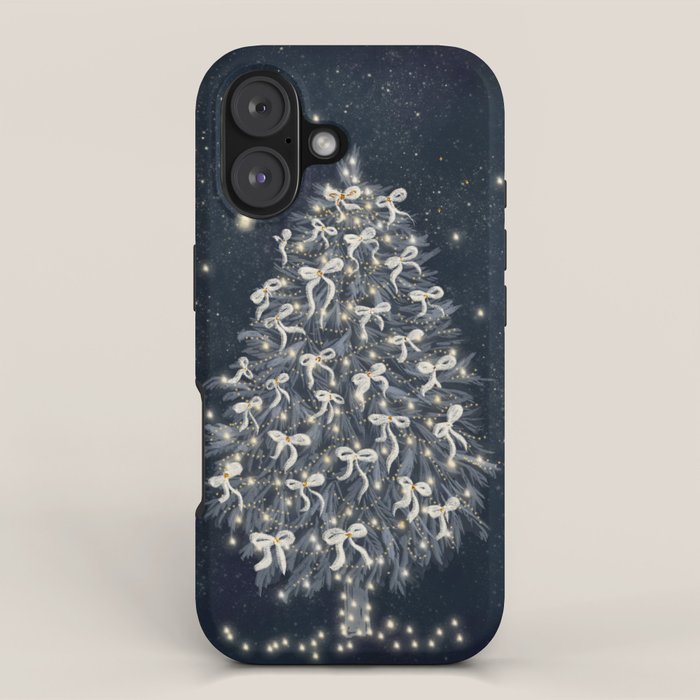 Elegant Starry Night Christmas Tree with Angelic Bows iPhone Case Gallery Image 1