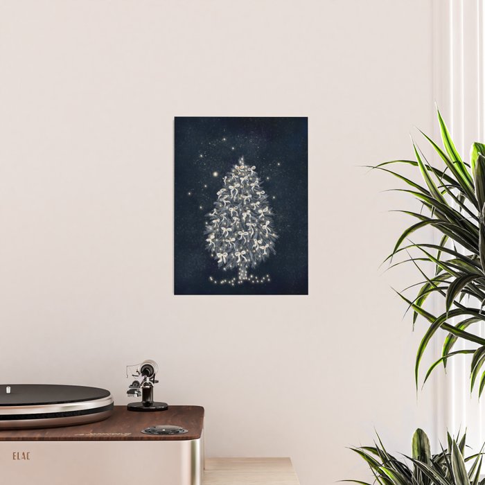 Elegant Starry Night Christmas Tree with Angelic Bows Poster Gallery Image 2