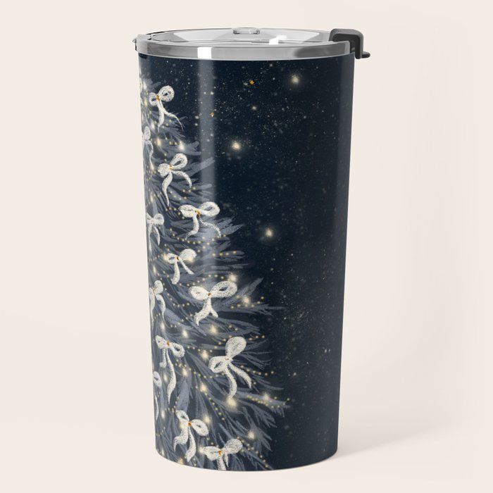 Elegant Starry Night Christmas Tree with Angelic Bows Travel Mug Gallery Image 2