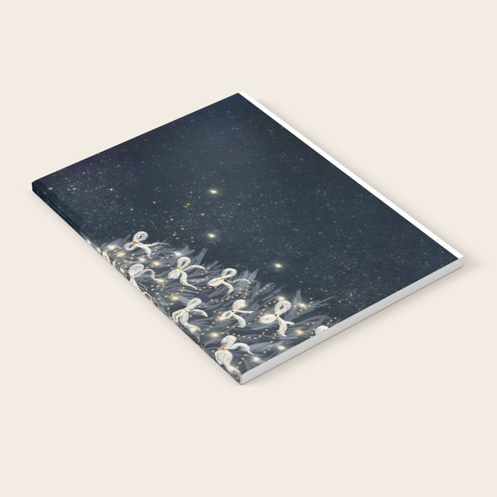 Elegant Starry Night Christmas Tree with Angelic Bows Notebook Gallery Image 1