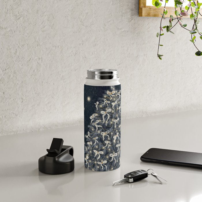 Elegant Starry Night Christmas Tree with Angelic Bows Water Bottle Gallery Image 4