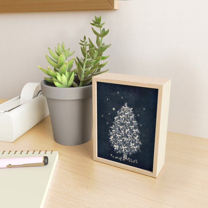 Elegant Starry Night Christmas Tree with Angelic Bows Mini Art Print Gallery Image 2