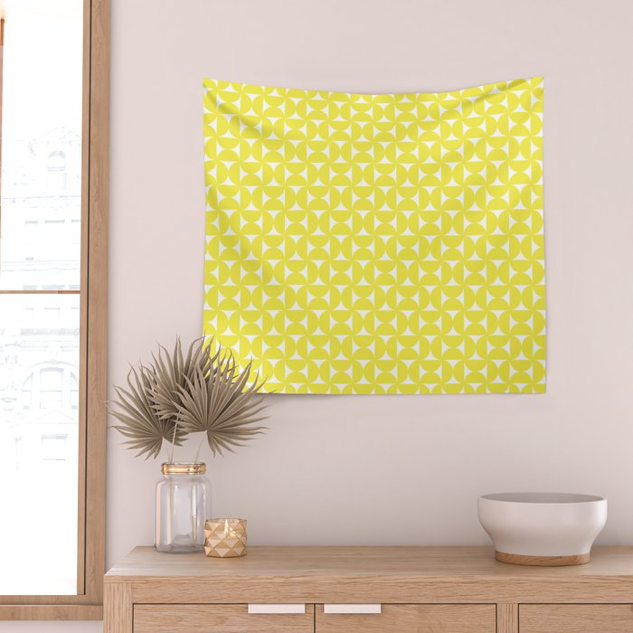 Patterned Geometric Shapes CLV Bright Yellow Wall Tapestry Gallery Image 2