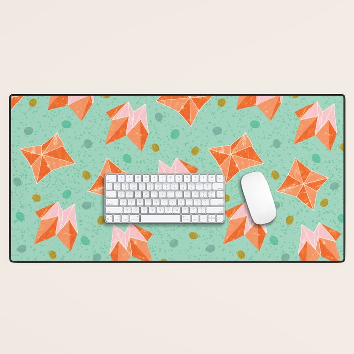 Origami Fortune Teller in Seafoam Green & Orange Desk Mat Gallery Image 1