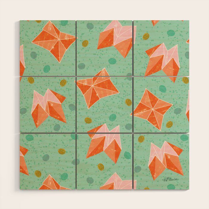 Origami Fortune Teller in Seafoam Green & Orange Wood Wall Art Gallery Image 1