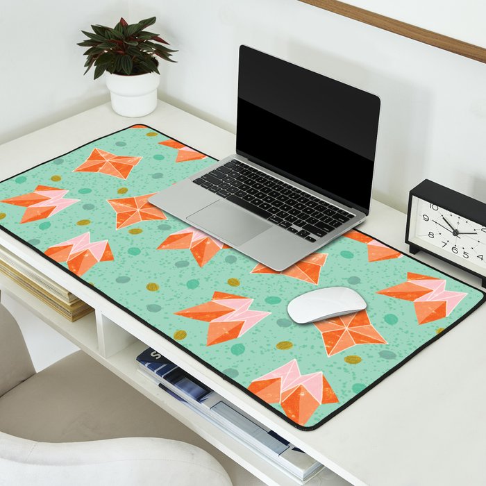 Origami Fortune Teller in Seafoam Green & Orange Desk Mat Gallery Image 2