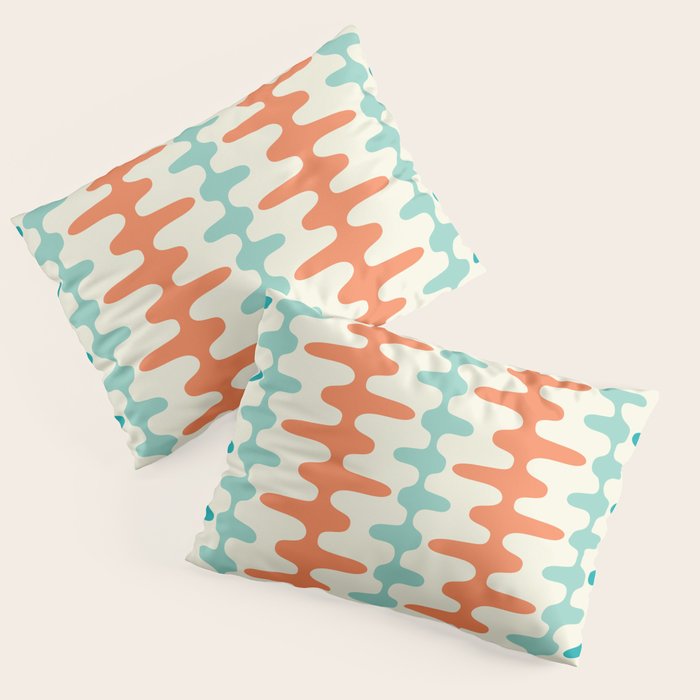 Retro Mid Century Modern Trellis Print Orange and Teal Pillow Sham Gallery Image 3