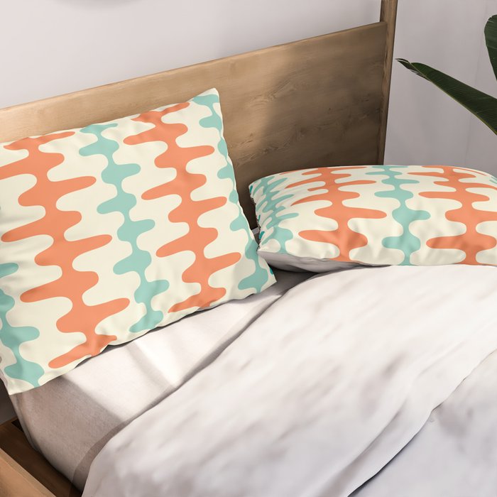 Retro Mid Century Modern Trellis Print Orange and Teal Pillow Sham Gallery Image 2