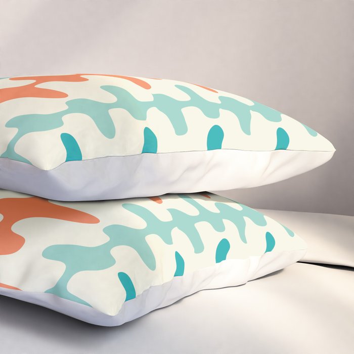 Retro Mid Century Modern Trellis Print Orange and Teal Pillow Sham Gallery Image 3