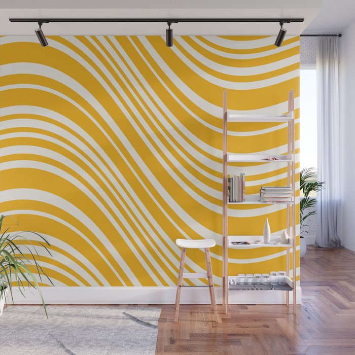 Wavy Stripes XLV - Golden Yellow Wall Mural Gallery Image 1