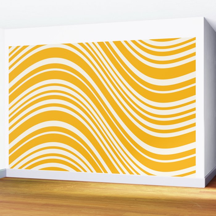 Wavy Stripes XLV - Golden Yellow Wall Mural Gallery Image 2