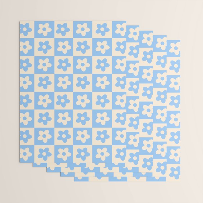 90s flowers checkers cream and blue Wrapping Paper Gallery Image 3