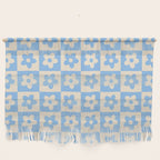 90s flowers checkers cream and blue Wall Hanging Gallery Image 1