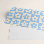 90s flowers checkers cream and blue Wrapping Paper Gallery Image 2
