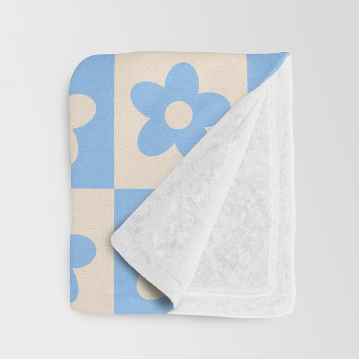 90s flowers checkers cream and blue Throw Blanket Gallery Image 3