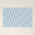 90s flowers checkers cream and blue Welcome Mat Gallery Image 1