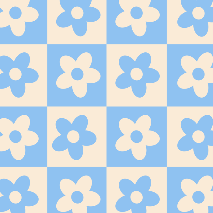 90s flowers checkers cream and blue Coffee Mug Gallery Image 2