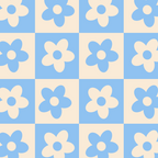 90s flowers checkers cream and blue Coffee Mug Gallery Image 2
