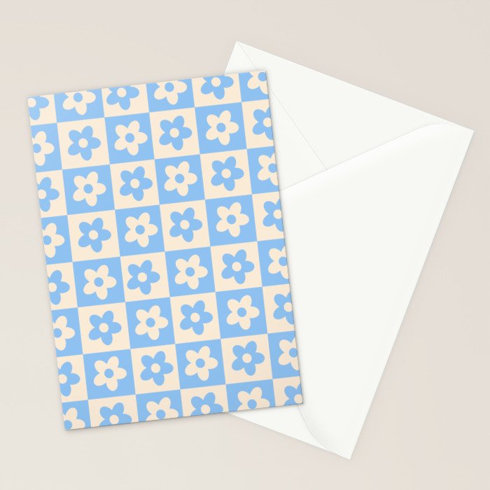 90s flowers checkers cream and blue Stationery Card Gallery Image 2