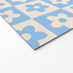 90s flowers checkers cream and blue Welcome Mat Gallery Image 2