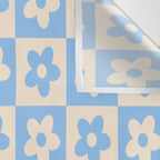 90s flowers checkers cream and blue Wall Tapestry Gallery Image 3