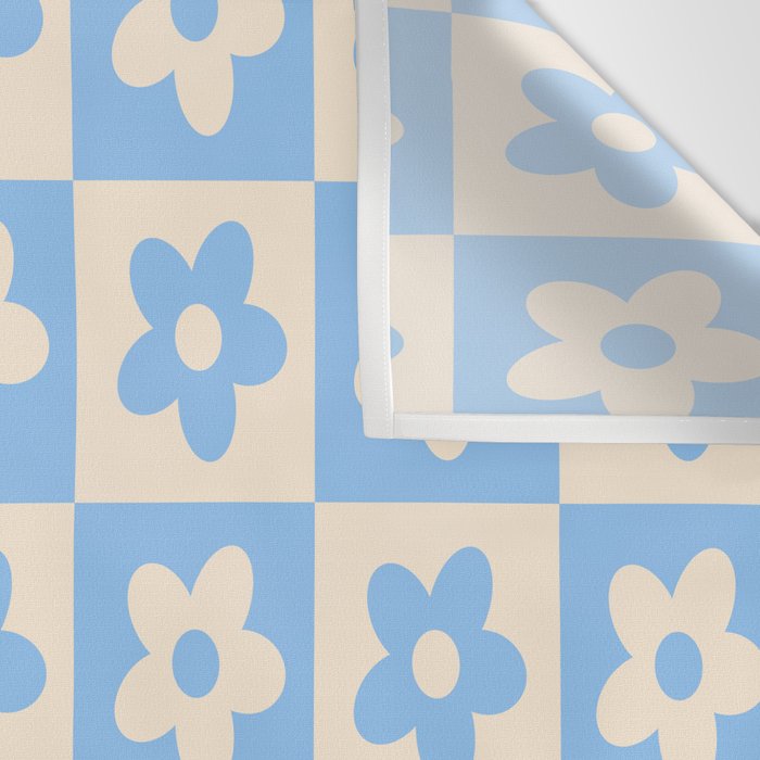 90s flowers checkers cream and blue Wall Tapestry Gallery Image 3