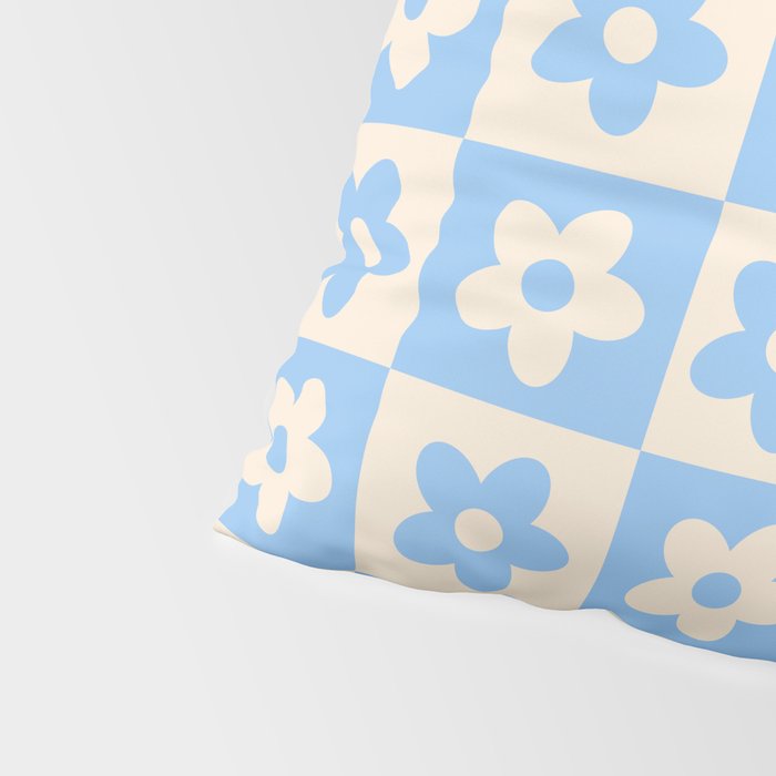 90s flowers checkers cream and blue Pillow Sham Gallery Image 4