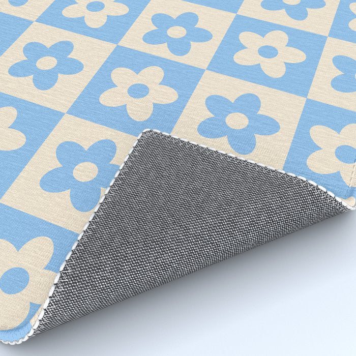 90s flowers checkers cream and blue Rug Gallery Image 4