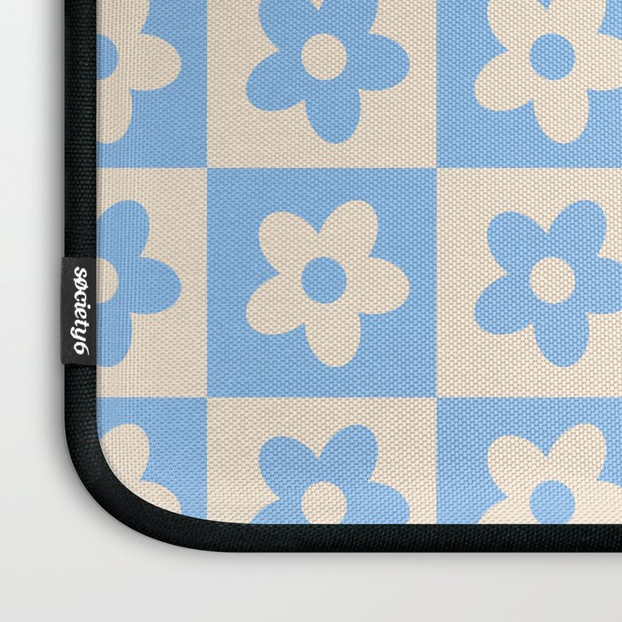 90s flowers checkers cream and blue Laptop Sleeve Gallery Image 3