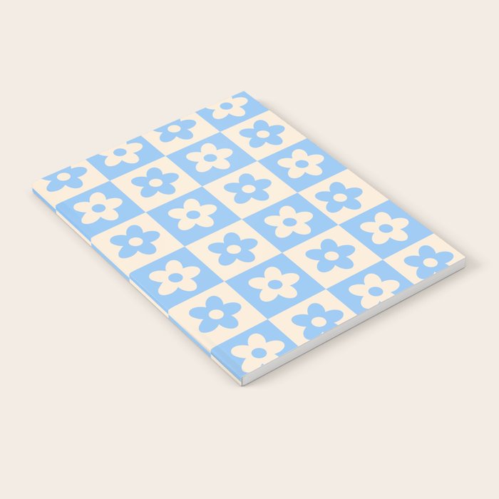 90s flowers checkers cream and blue Notebook Gallery Image 1