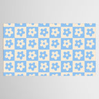 90s flowers checkers cream and blue Tablecloth Gallery Image 2