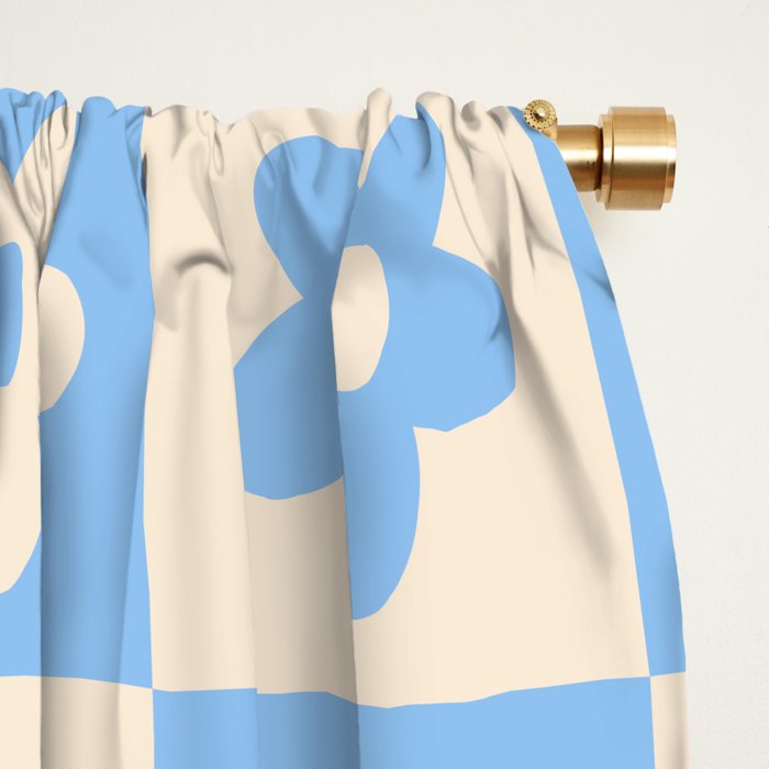 90s flowers checkers cream and blue Window Curtain Gallery Image 2
