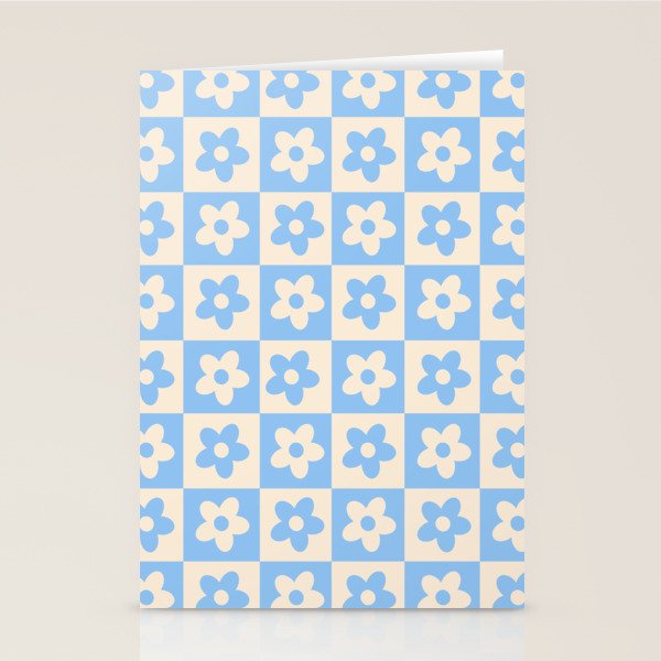 90s flowers checkers cream and blue Stationery Card Gallery Image 1