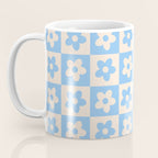 90s flowers checkers cream and blue Coffee Mug Gallery Image 3
