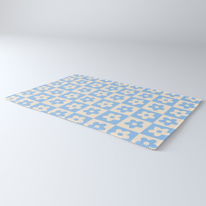 90s flowers checkers cream and blue Rug Gallery Image 3