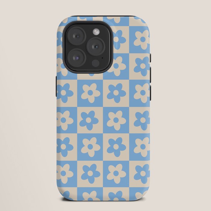 90s flowers checkers cream and blue iPhone Case Gallery Image 11