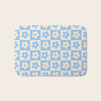 90s flowers checkers cream and blue Bath Mat Gallery Image 1