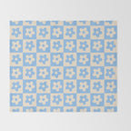 90s flowers checkers cream and blue Throw Blanket Gallery Image 2