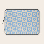 90s flowers checkers cream and blue Laptop Sleeve Gallery Image 1