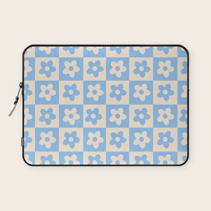 90s flowers checkers cream and blue Laptop Sleeve Gallery Image 1