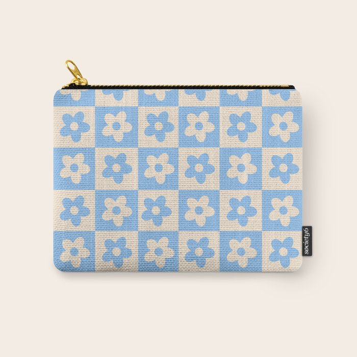 90s flowers checkers cream and blue Carry All Pouch Gallery Image 1