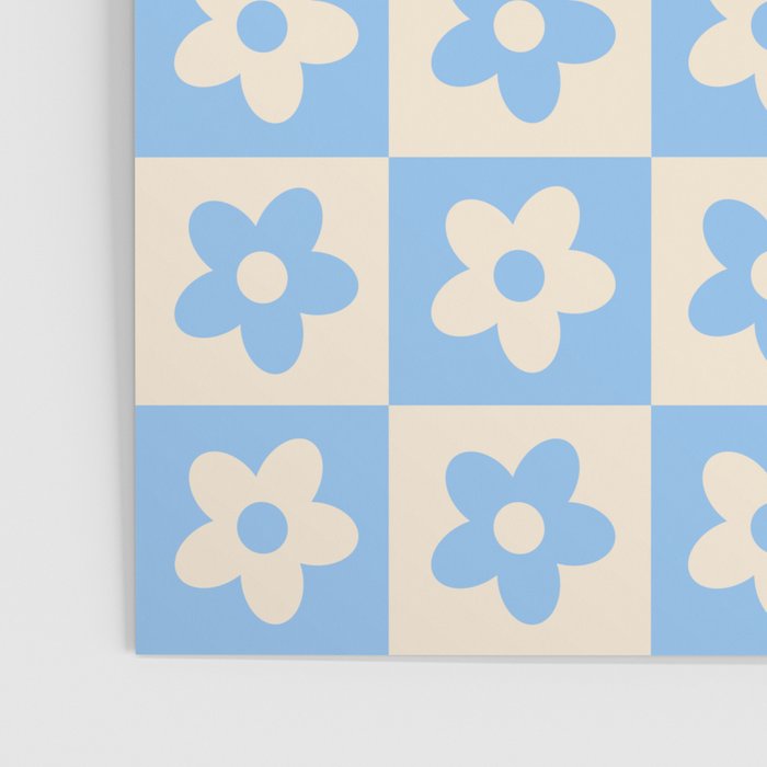 90s flowers checkers cream and blue Poster Gallery Image 3