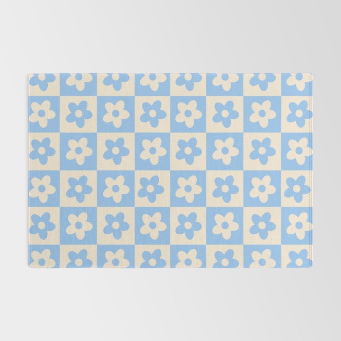 90s flowers checkers cream and blue Rug Gallery Image 2