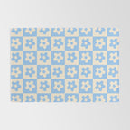 90s flowers checkers cream and blue Rug Gallery Image 2