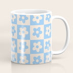 90s flowers checkers cream and blue Coffee Mug Gallery Image 1