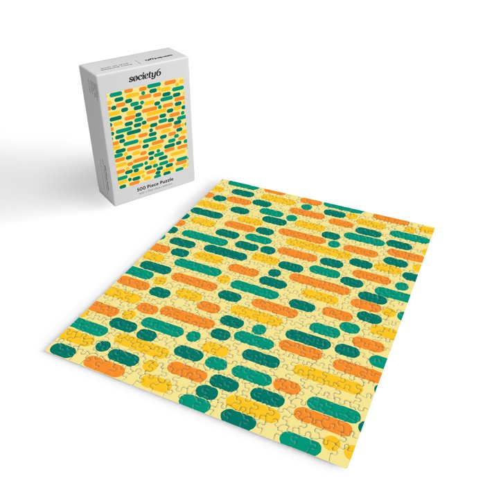 Morningside Heights Mid Century Modern Pattern in Jade Green, Orange, and Light Yellow Jigsaw Puzzle Gallery Image 2