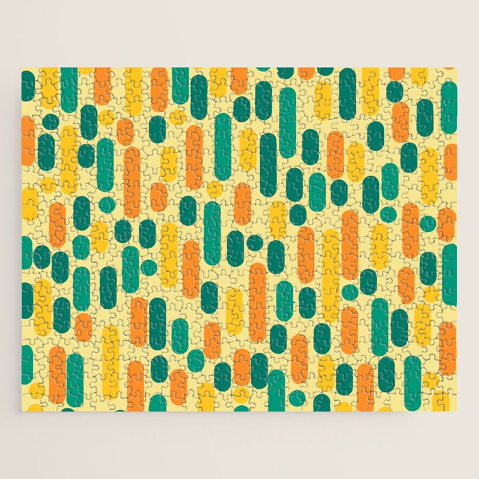 Morningside Heights Mid Century Modern Pattern in Jade Green, Orange, and Light Yellow Jigsaw Puzzle Gallery Image 1