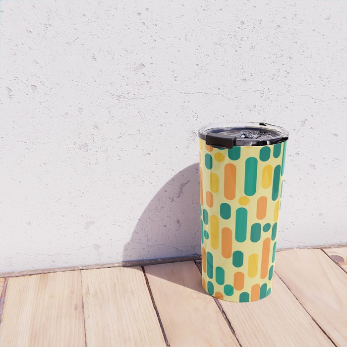 Morningside Heights Mid Century Modern Pattern in Jade Green, Orange, and Light Yellow Travel Mug Gallery Image 4