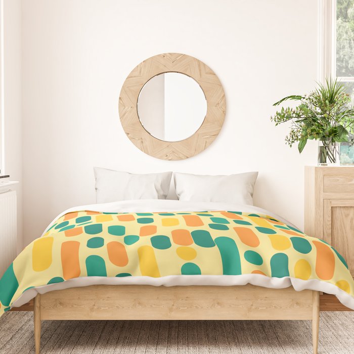 Morningside Heights Mid Century Modern Pattern in Jade Green, Orange, and Light Yellow Duvet Cover Gallery Image 3