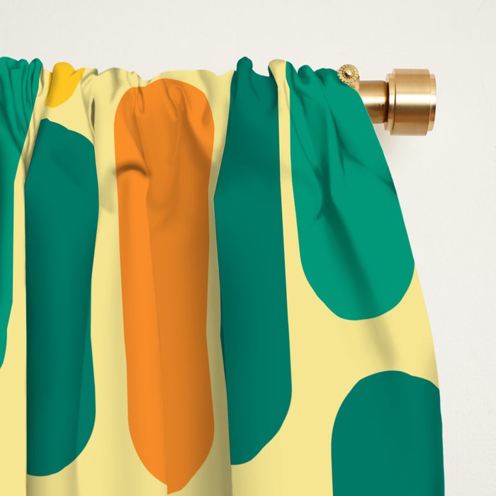 Morningside Heights Mid Century Modern Pattern in Jade Green, Orange, and Light Yellow Window Curtain Gallery Image 2